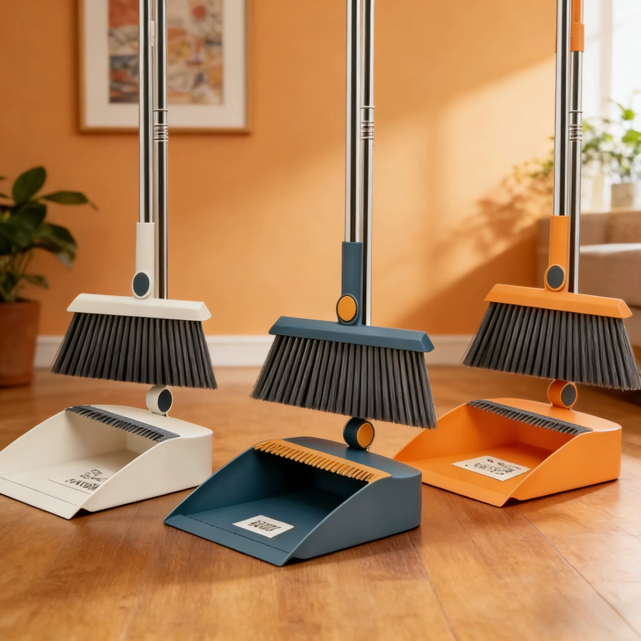 Ensemble balai et pelle magnétique pliables et rotatifs 2-en-1