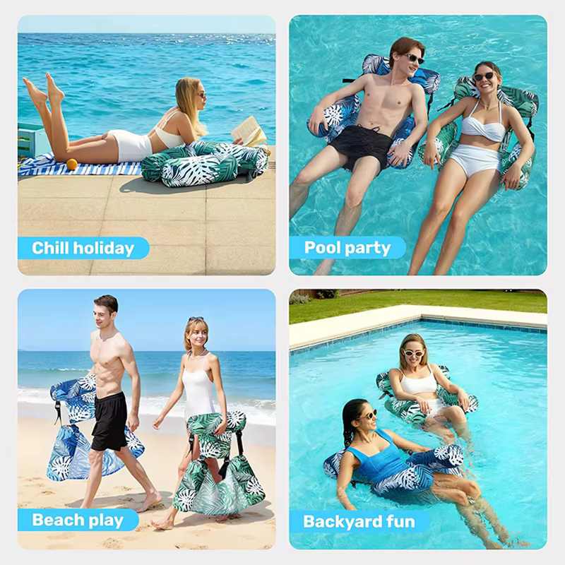 Chaises flottantes d'été pour piscine, chaise longue gonflable pour adultes avec accoudoirs et dossier, transat flottant pour l'eau, hamac aquatique pour s'amuser dans l'eau