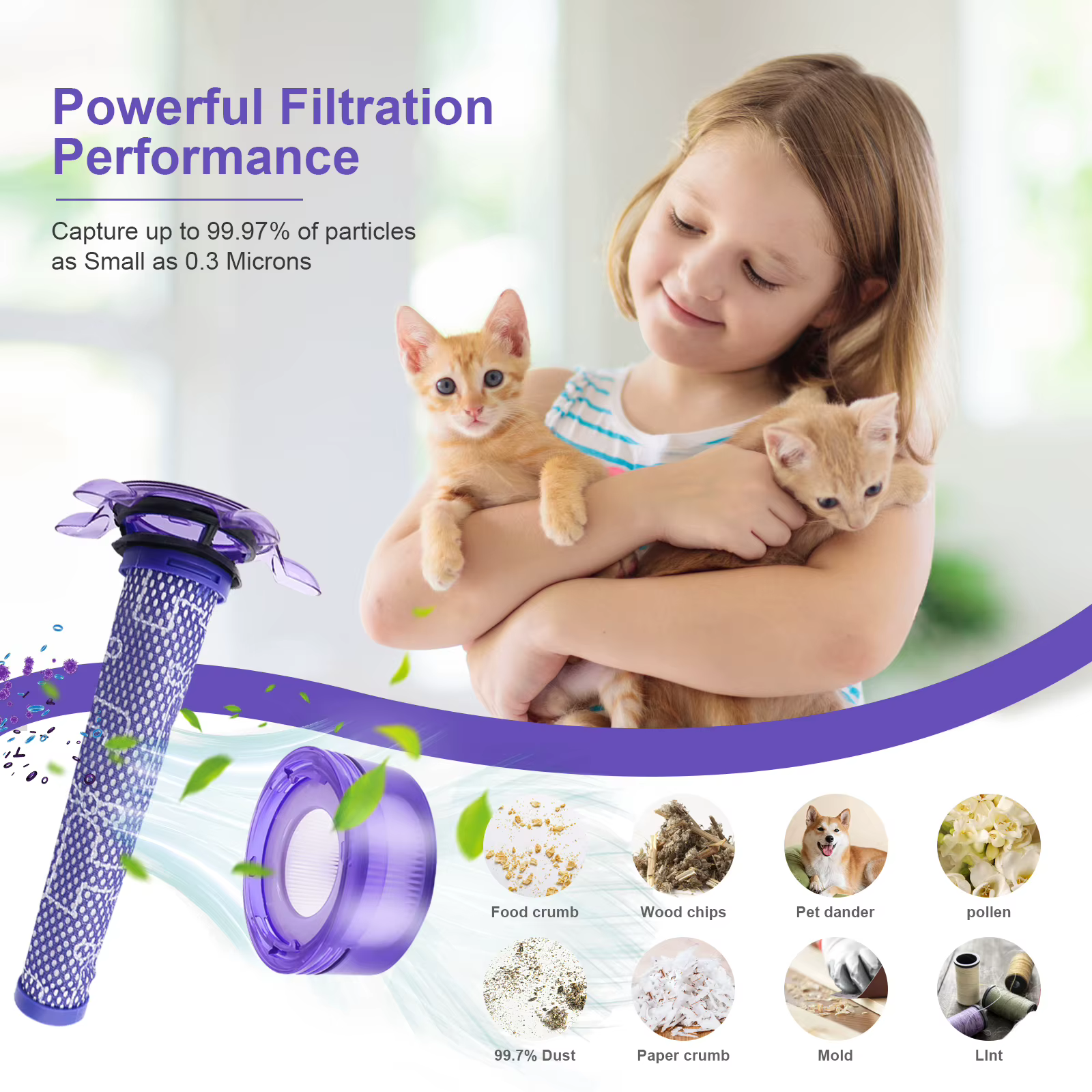3 pré-filtres + 3 post-filtres HEPA + 1 brosse pour aspirateur Dyson V8 V7