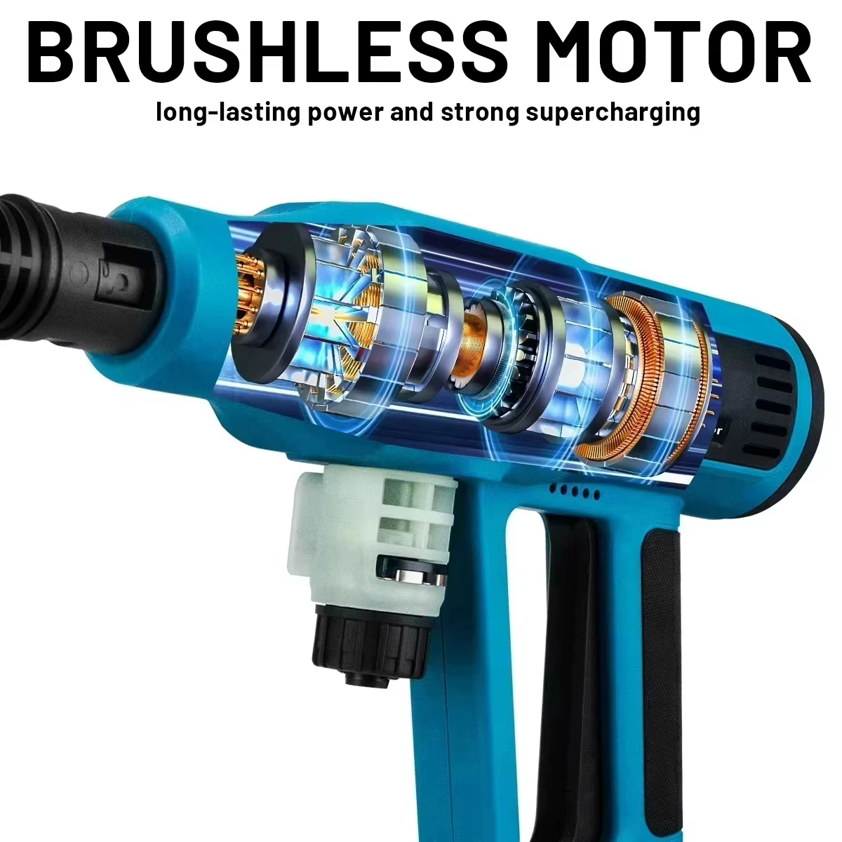 Pistolet de lavage haute pression électrique sans balais Gisam 250 bars, 4 vitesses, pour le lavage domestique et automobile, compatible avec batterie Makita 18V