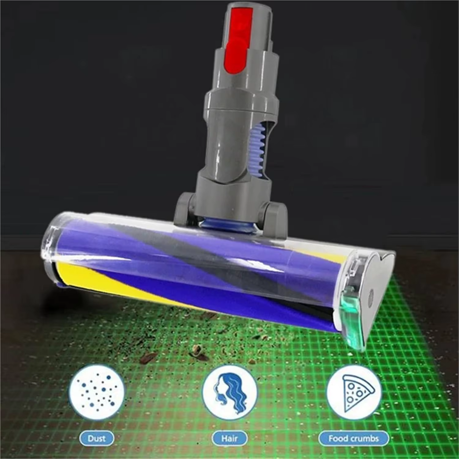 Accessoire d'aspirateur de détection de poussière Compatible pour Dyson V15 V11 V10 V8 V7 tête de plancher en bois dur brosse à rouleau souple avec Li vert optique
