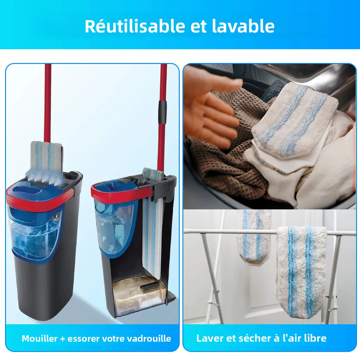 Chiffons de rechange pour système de vadrouille plate Vileda H2prO/o-cedar H2prO