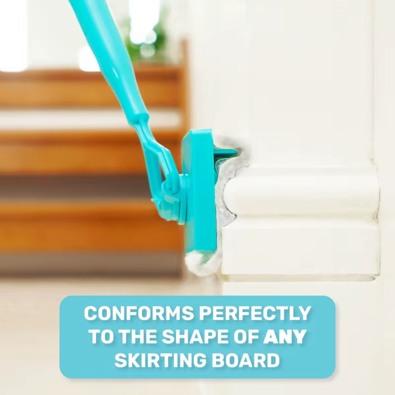 Nettoyant pour plinthes avec poignée extensible | Tampons réutilisables pour le nettoyage humide/sec